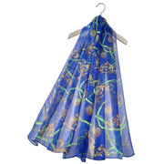 Chain & Buckle Print Chiffon Scarf Blue Scarf product image