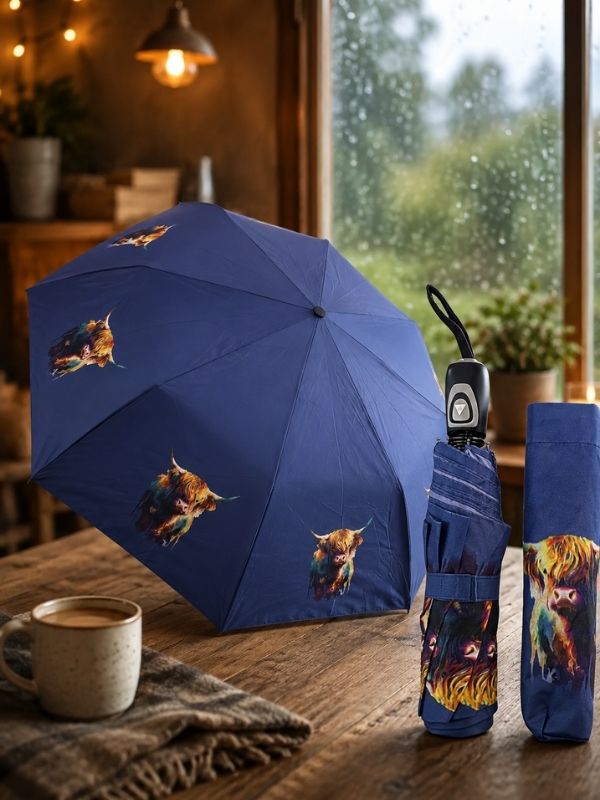 Scottish Highland Cow Umbrella Short Blue