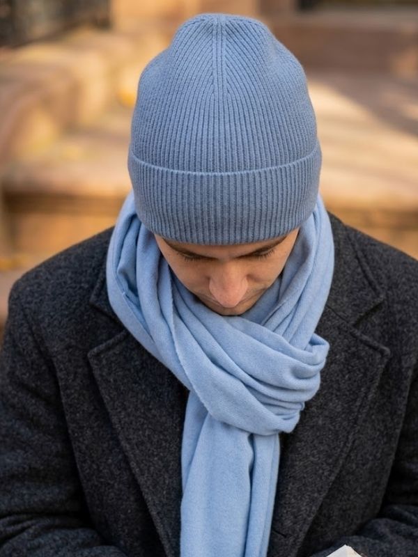 Cosy Plain Tassel Scarf & Hat Set Powder Blue
