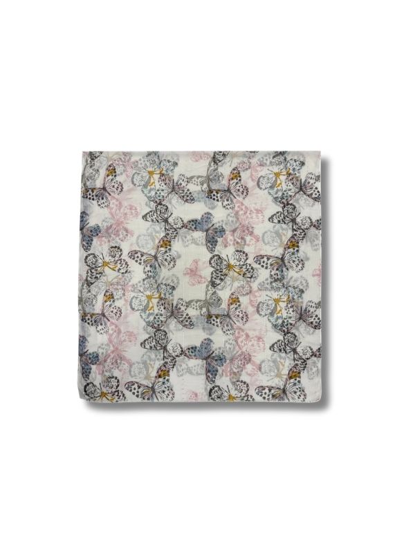 Butterfly & Sequin Stripe Frayed Scarf White