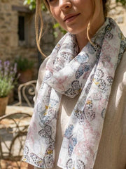 Butterfly & Sequin Stripe Frayed Scarf White