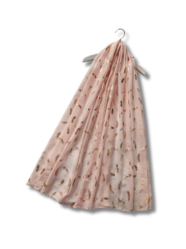 Rose Gold Feather Print Foiled Scarf Light Pink