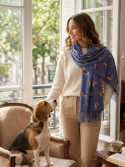 Beagle Dog Print Tassel Scarf Denim