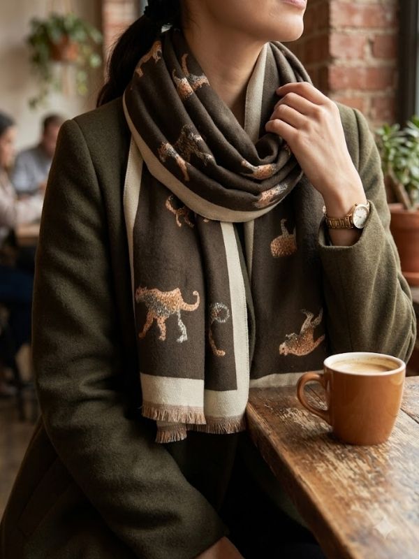 Leopard Soft Woven Frayed Scarf Brown