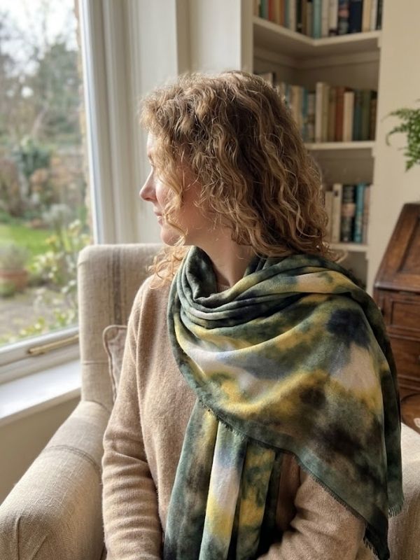 Colourful Tie Dye Wool Frayed Scarf Green