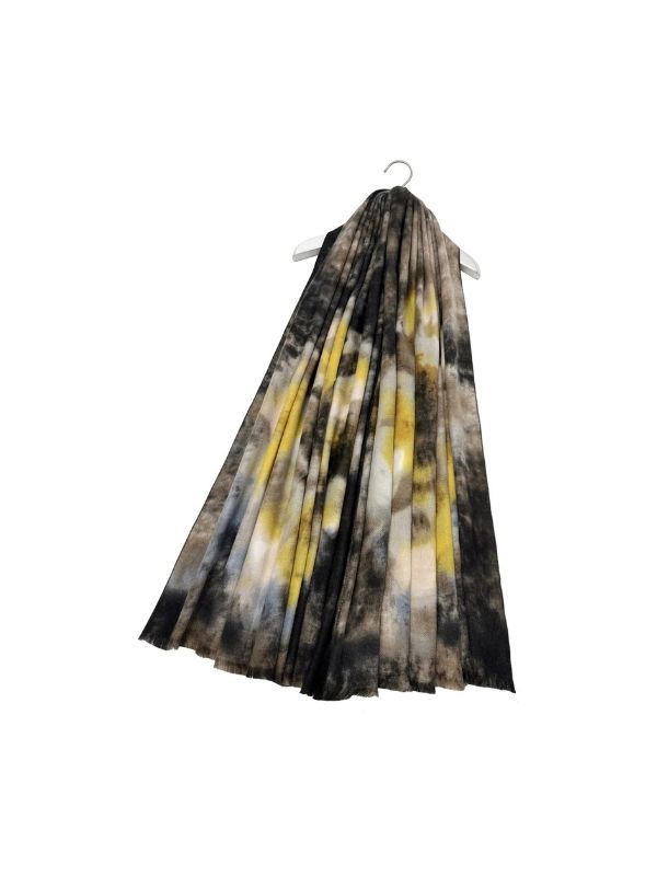 Colourful Tie Dye Wool Frayed Scarf Brown/Mustard