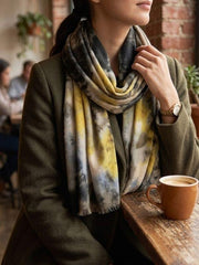 Colourful Tie Dye Wool Frayed Scarf Brown/Mustard