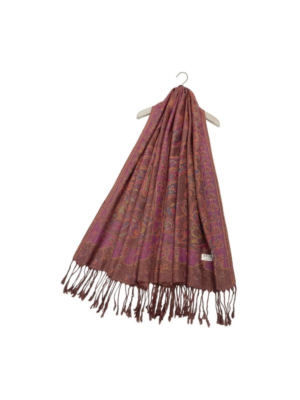 Woven Paisley Print Pashmina Tassel Scarf Brown