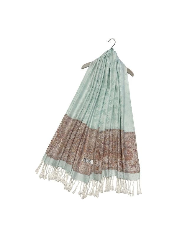Delicate Butterfly Embroidered Pashmina Tassel Scarf Mint Green