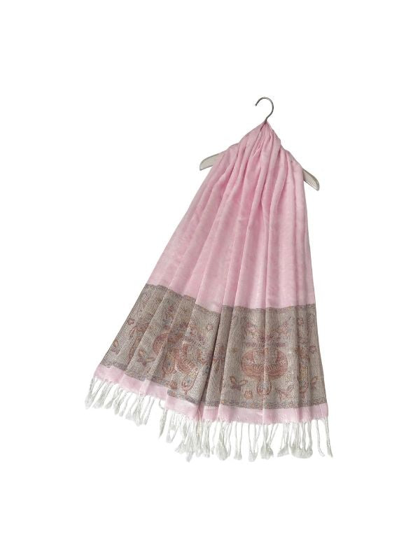 Delicate Butterfly Embroidered Pashmina Tassel Scarf Light Pink