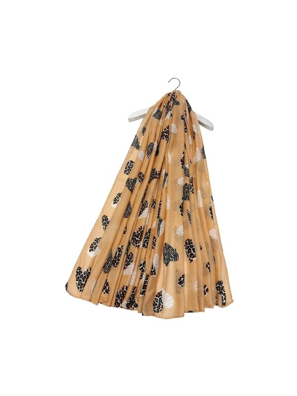 Animal Print & Aztec Love Heart Print Scarf Camel