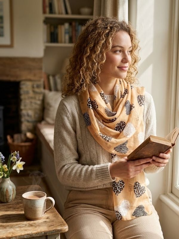 Animal Print & Aztec Love Heart Print Scarf Camel
