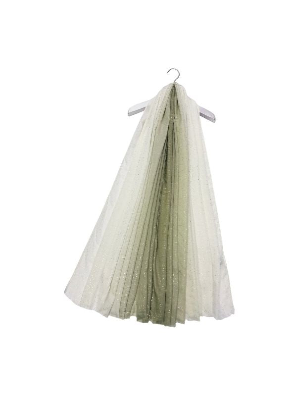 Plain Ombre and Foiled Speckle Frayed Scarf Army Green