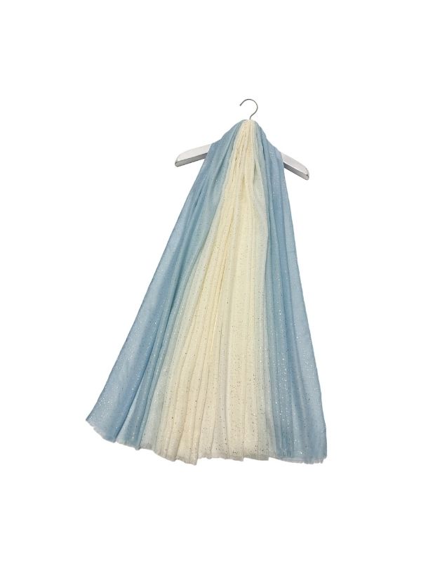Plain Ombre and Foiled Speckle Frayed Scarf Blue