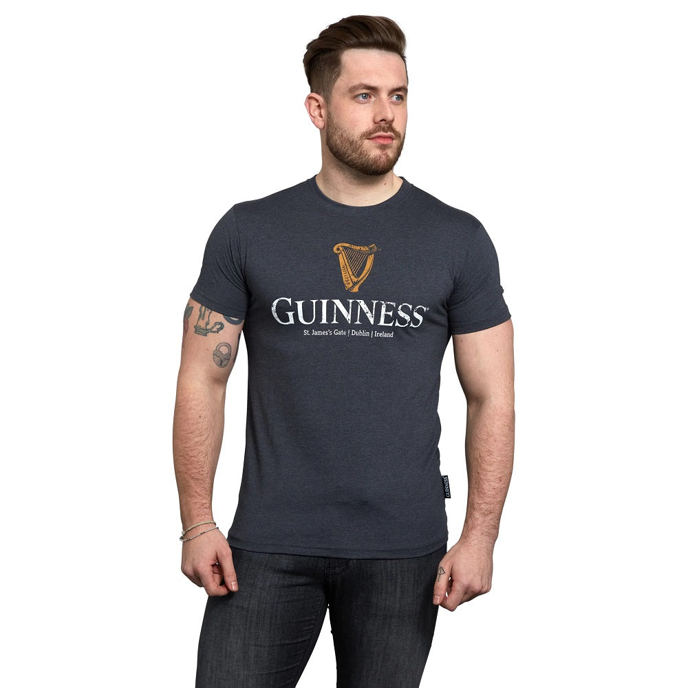 Guinness Navy Distressed Harp Logo Tee Size M
