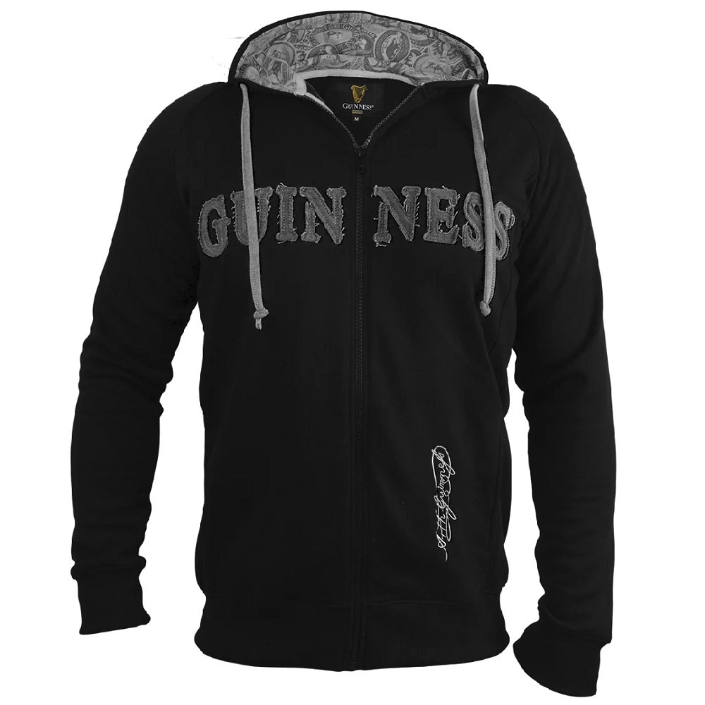 Guinness Vintage Black & Grey Label Lined Hoodie Size XL