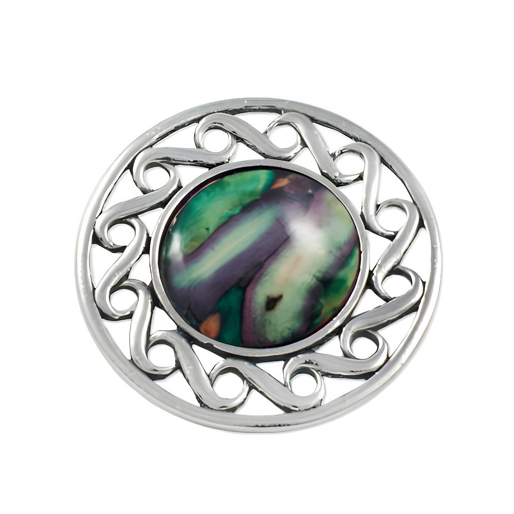 Heathergems Scottish Circular Celtic Swirl Brooch in Pewter