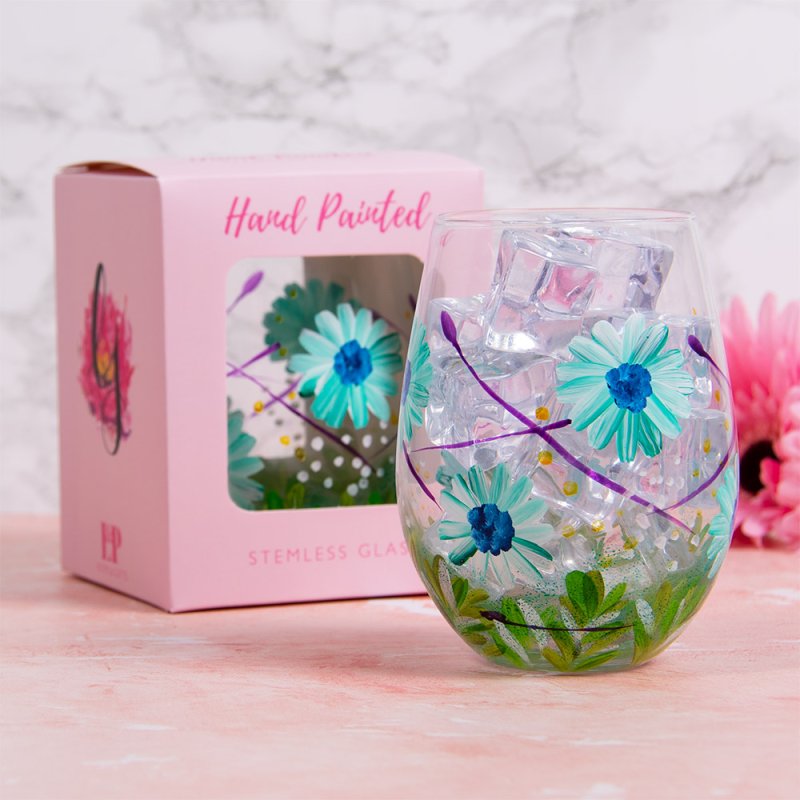 Lesser & Pavey - Blue Gerbera Stemless Glass