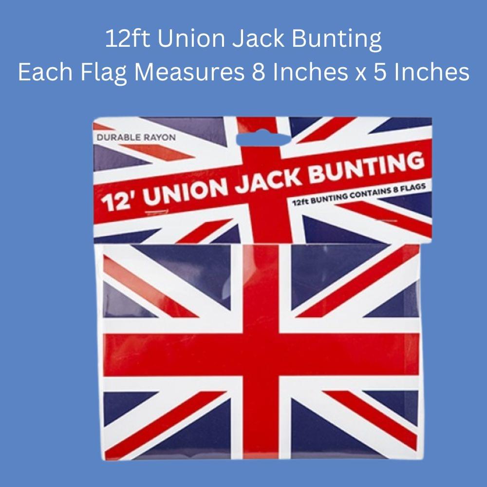 Union Jack Rayon 12ft Bunting With 8 Flags (8"x5")