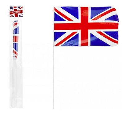 Union Jack Plastic Flag With Stick (4pk)