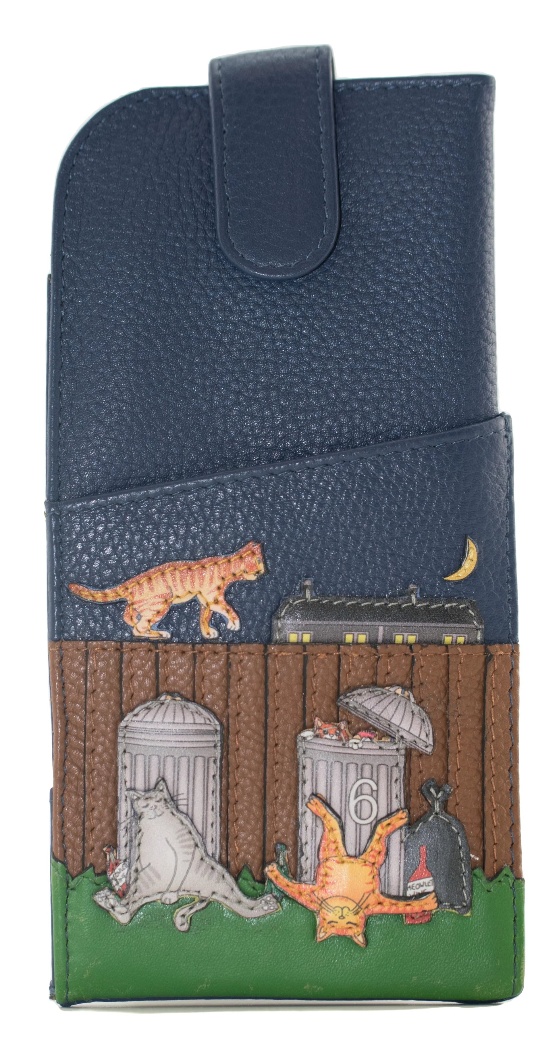 Mala Leather Alley Cats Glasses Case In Navy Soft Leather