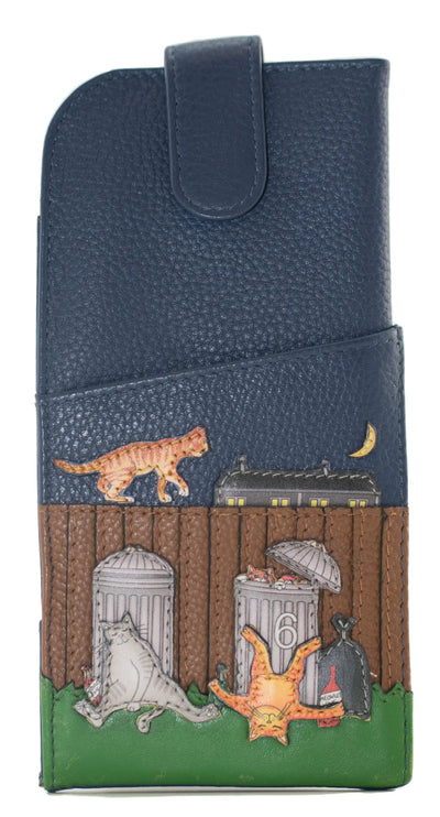 Mala Leather Alley Cats Glasses Case In Navy Soft Leather