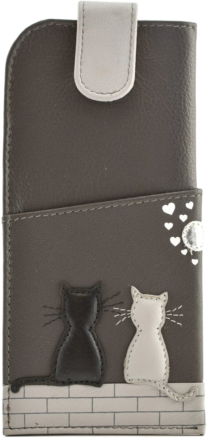 Mala Leather New Midnight Cats Glasses Case In Grey