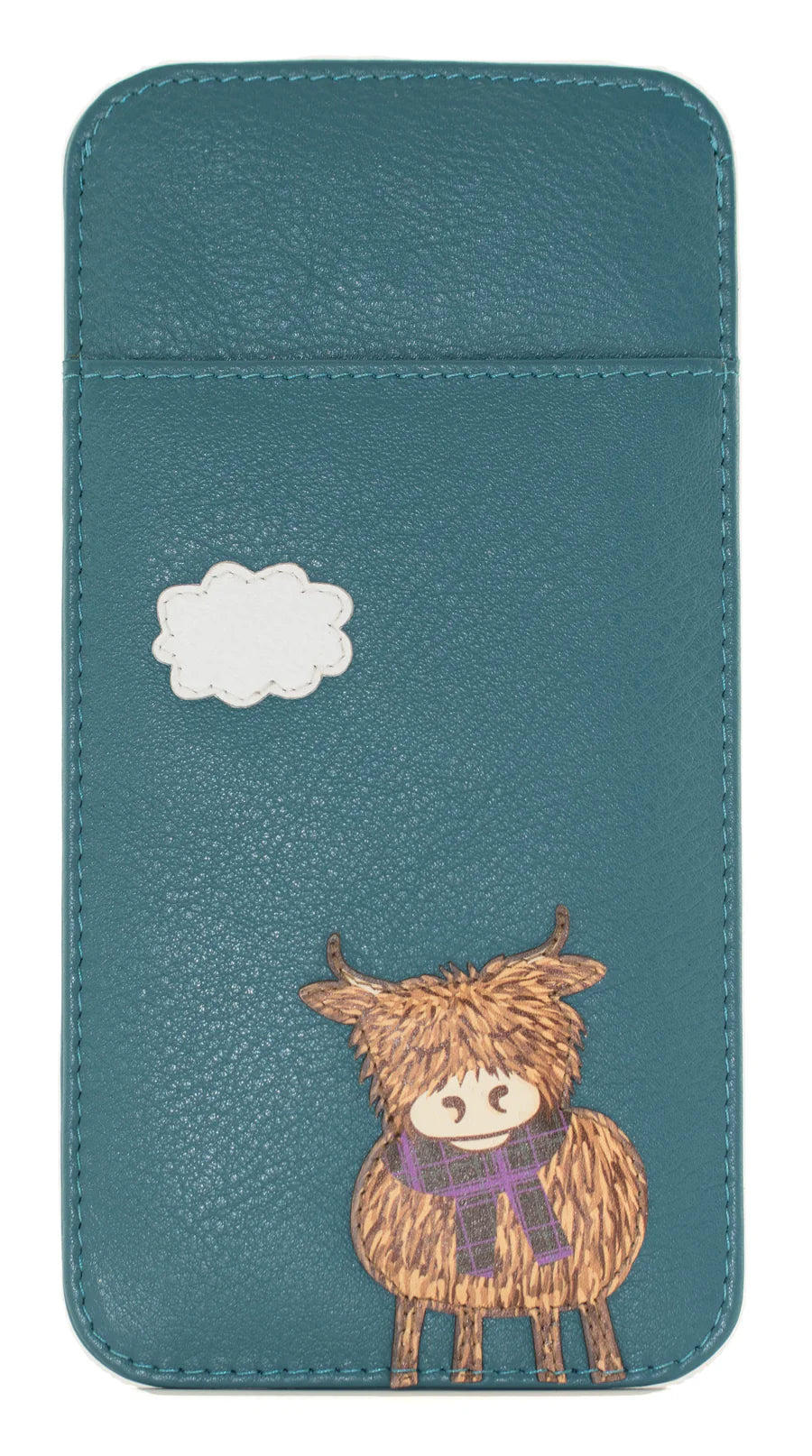 Mala Leather BellaÃ‚Â Highland Cow Soft Leather Glasses Case In Teal