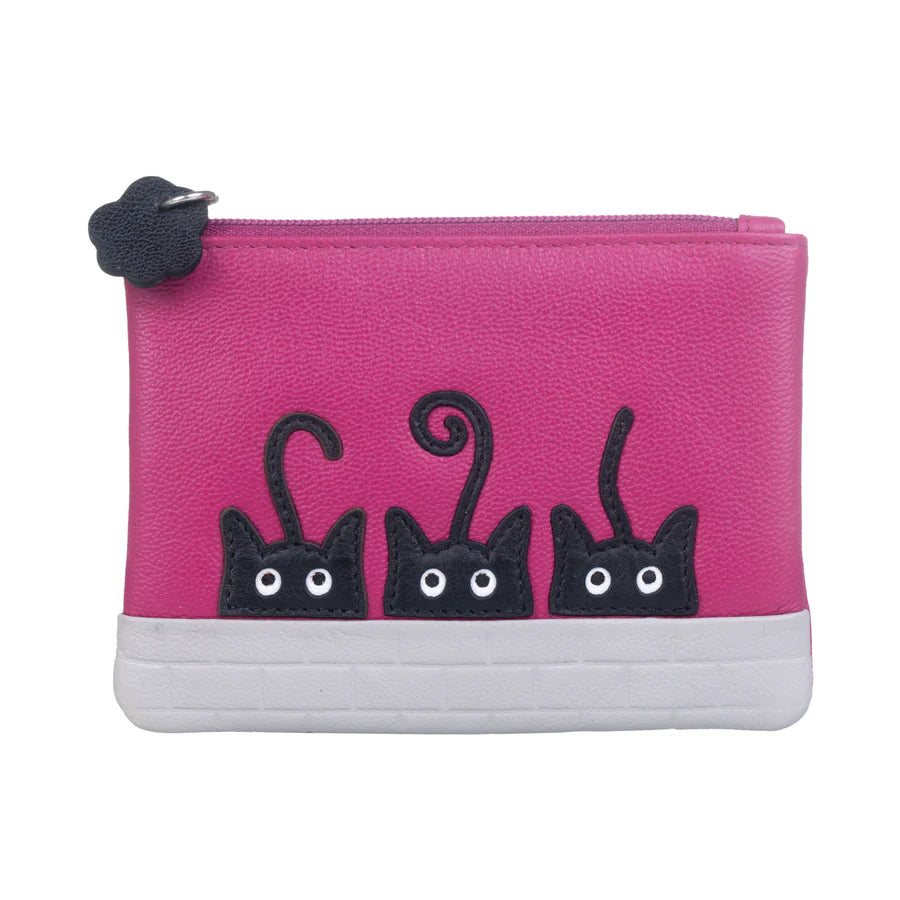 Mala Leather Peek A Boo Cats Leather Coin Purse In Pink