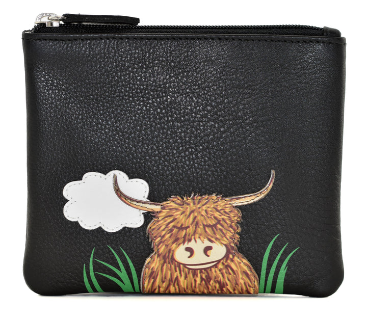 Mala Leather Bella Highland Cow Coin Purse In Black - RFID