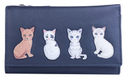 Mala Leather Best Friends Sitting Cat Tri Fold Purse In Navy - RFID Purse product image with Cat