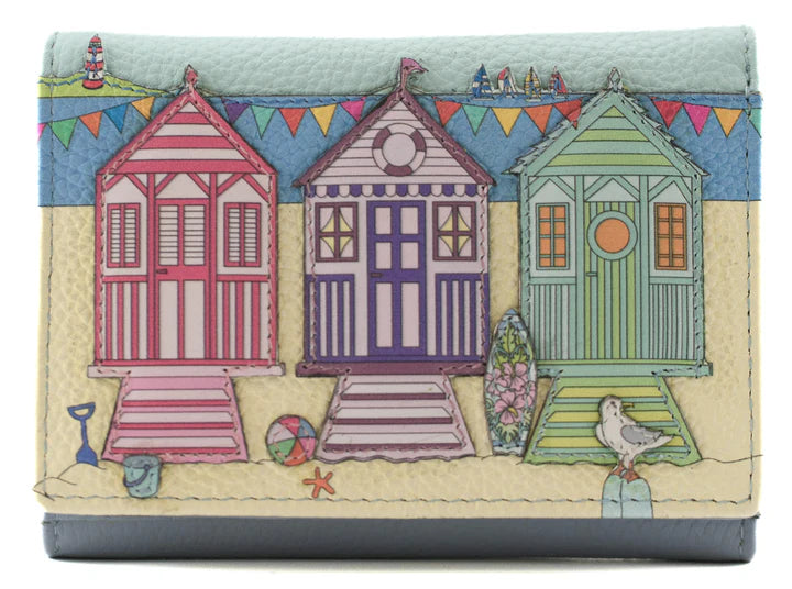 Mala Leather Southwold Beach Scene Leather Tri-Fold Purse