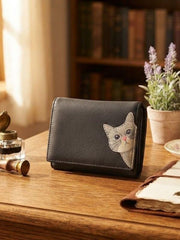 Mala Leather Cleo Small Tri Fold Purse Navy - RFID