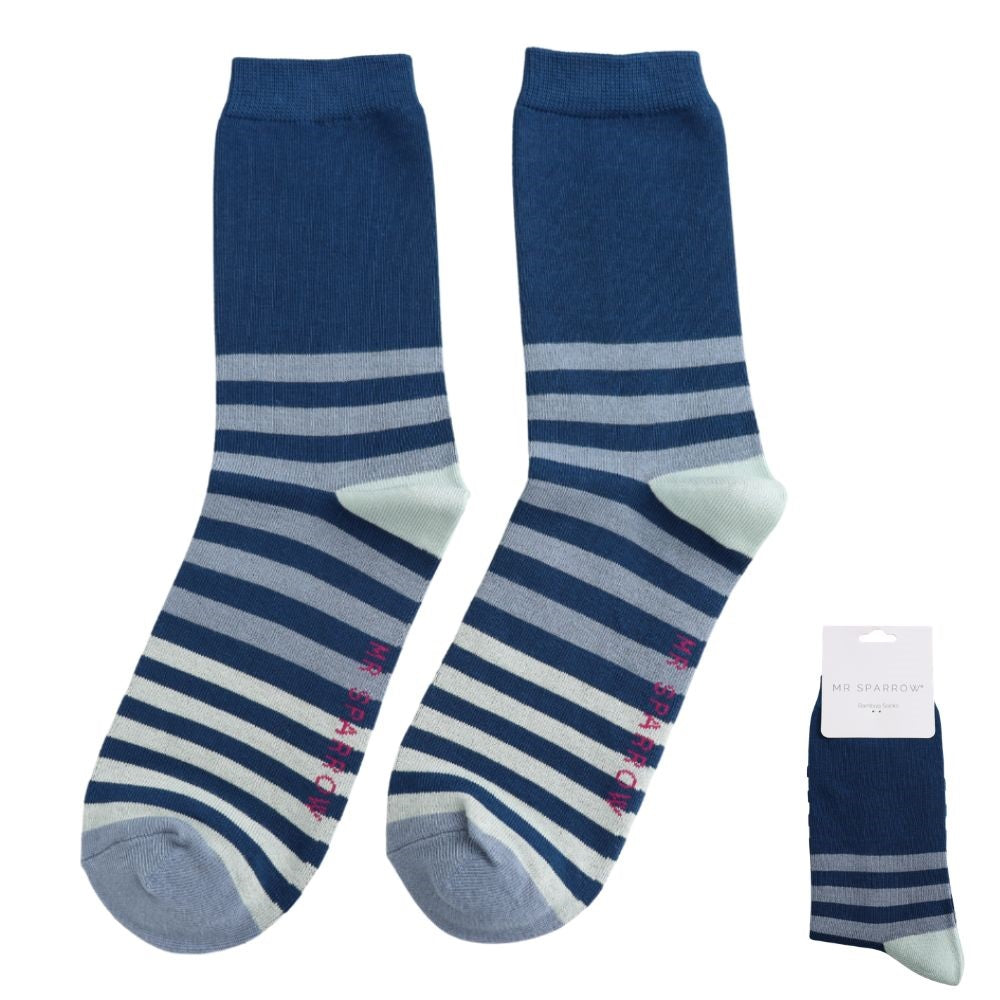  Mr Sparrow Tonal Stripes Blue Socks Best of British NBPT  Socks Miss Sparrow London.