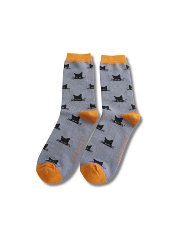  Mr Sparrow Peeking Cats Inky Blue Best of British NBPT  Socks Miss Sparrow London.