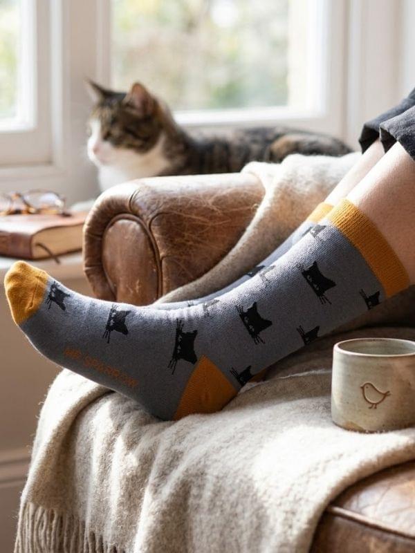 Mr Sparrow Peeking Cats Inky Blue product image