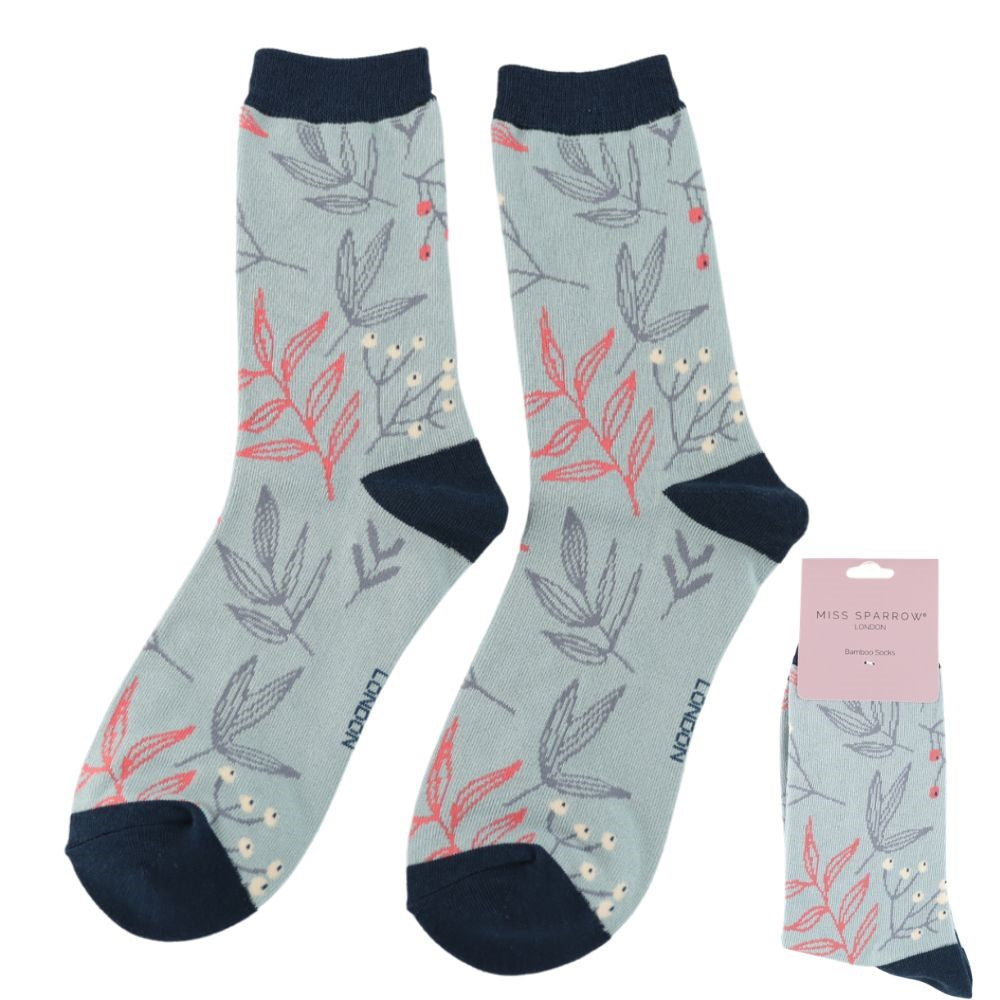 Branches & Berries Duck Egg socks