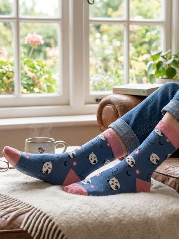 Jumping Sheep Navy Socks product image with Sheep