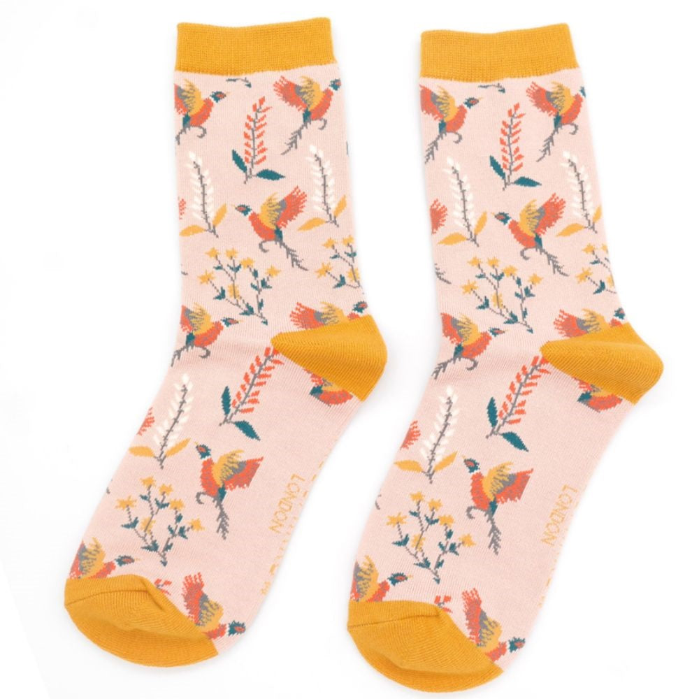Pheasants & Flowers Socks Dusky Pink