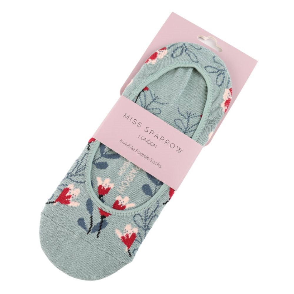 Wild Floral Invisible Footsie Socks DuckEgg