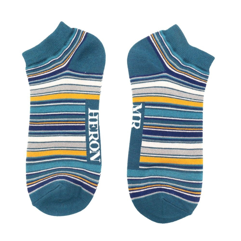 Mr Heron Stripes Trainer Socks Denim