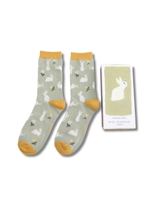 Women's Matchbox Socks Bunnies & Daisies