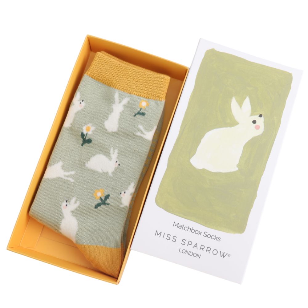 Women's Matchbox Socks Bunnies & Daisies