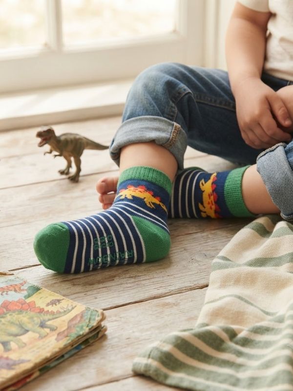 Sparrow Baby Stegosaurus & Stripes Socks Navy 2-3Y