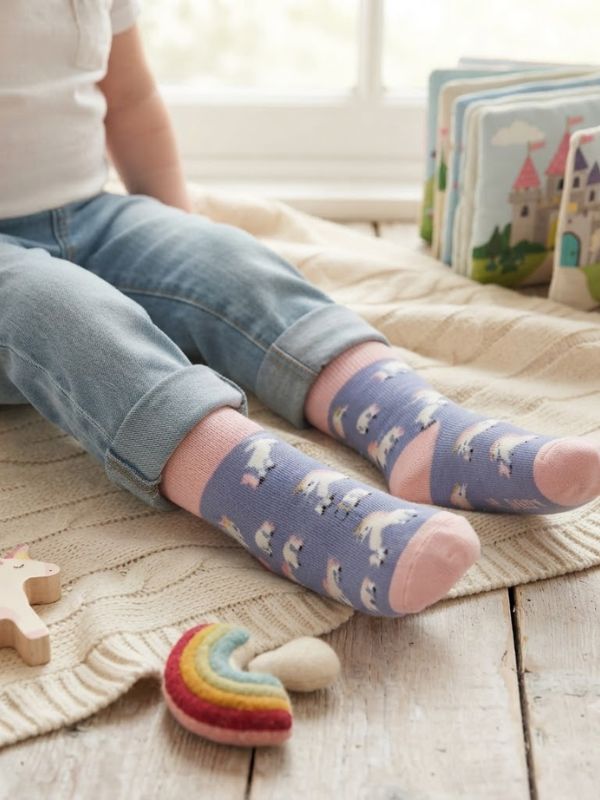 Sparrow Baby Unicorns Denim Socks 4-6Y