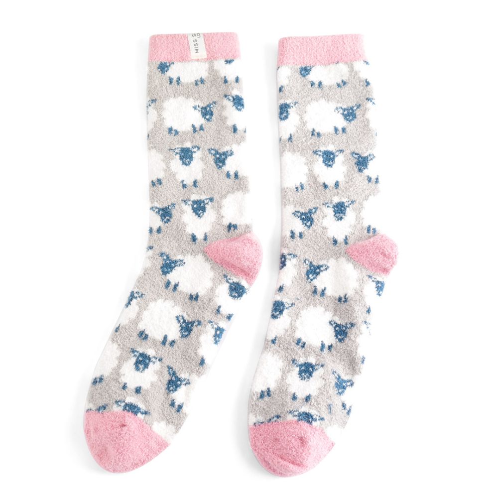 Fluffy Happy Sheep Grey Socks