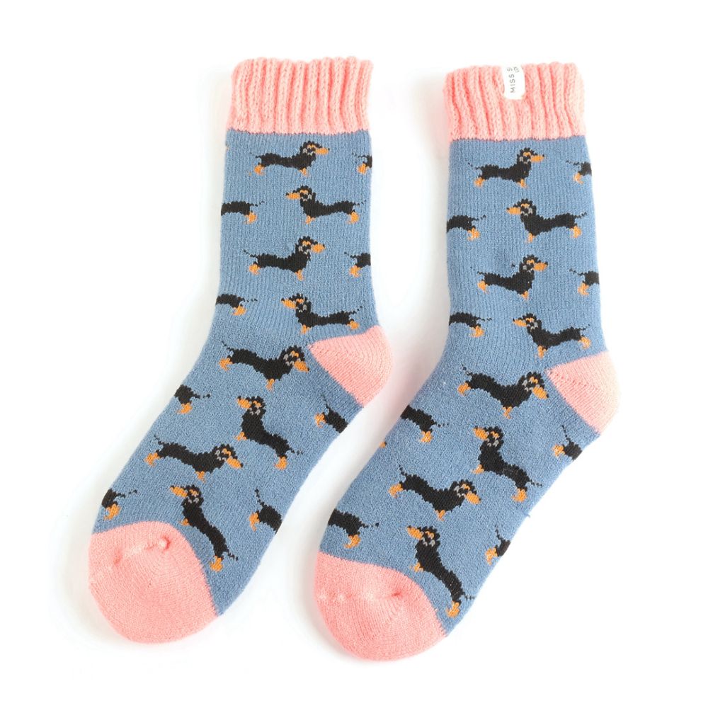 Winter Little Sausage Dogs Blue Socks