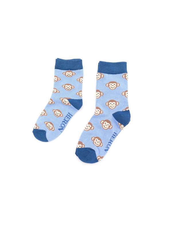  Boys Monkeys Pale Blue Socks 2-3Y Best of British NBPT  Kids Socks Miss Sparrow London.