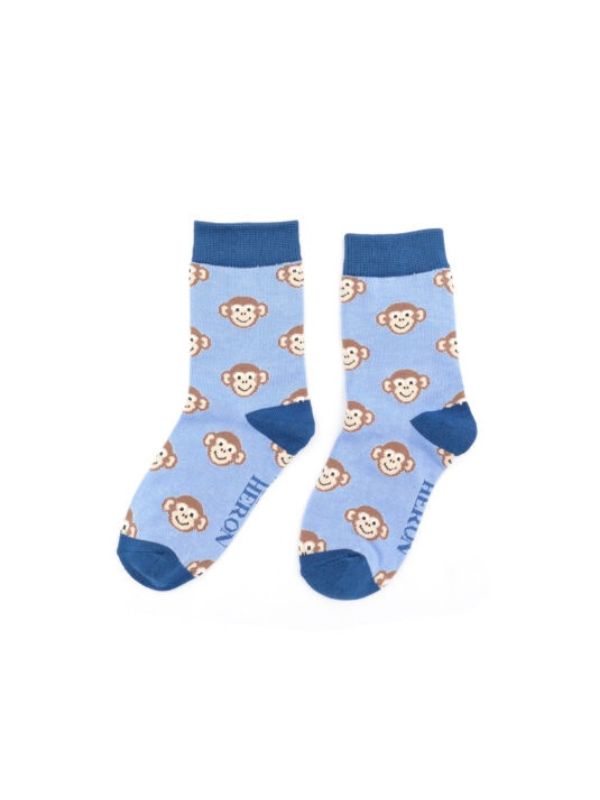  Boys Monkeys Pale Blue Socks 4-6Y Best of British NBPT  Kids Socks Miss Sparrow London.