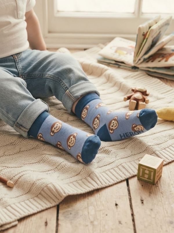 Boys Monkeys Pale Blue Socks 4-6Y